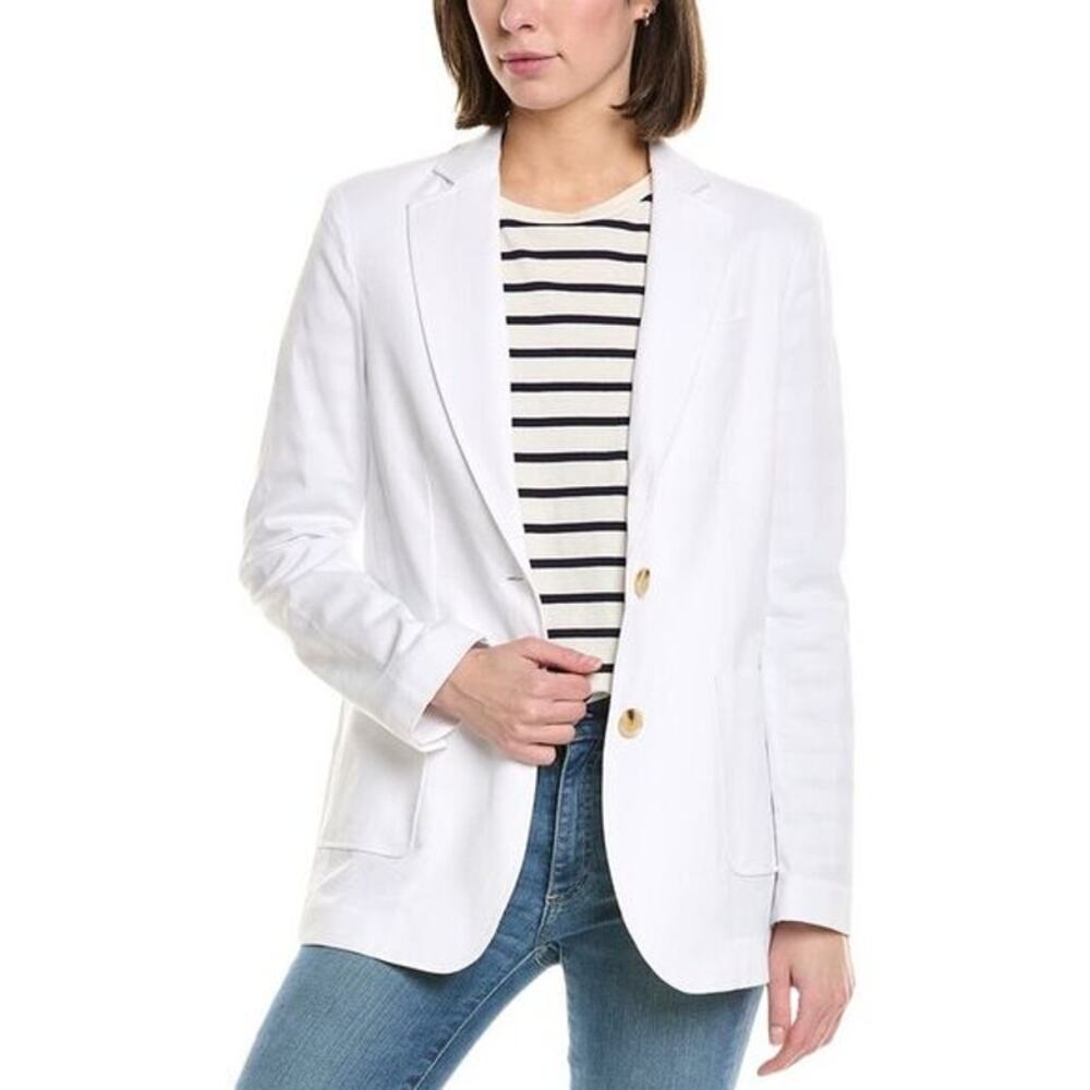 J. McLaughlin Summer Blazer White Textured Cotton Linen Longline Women 2